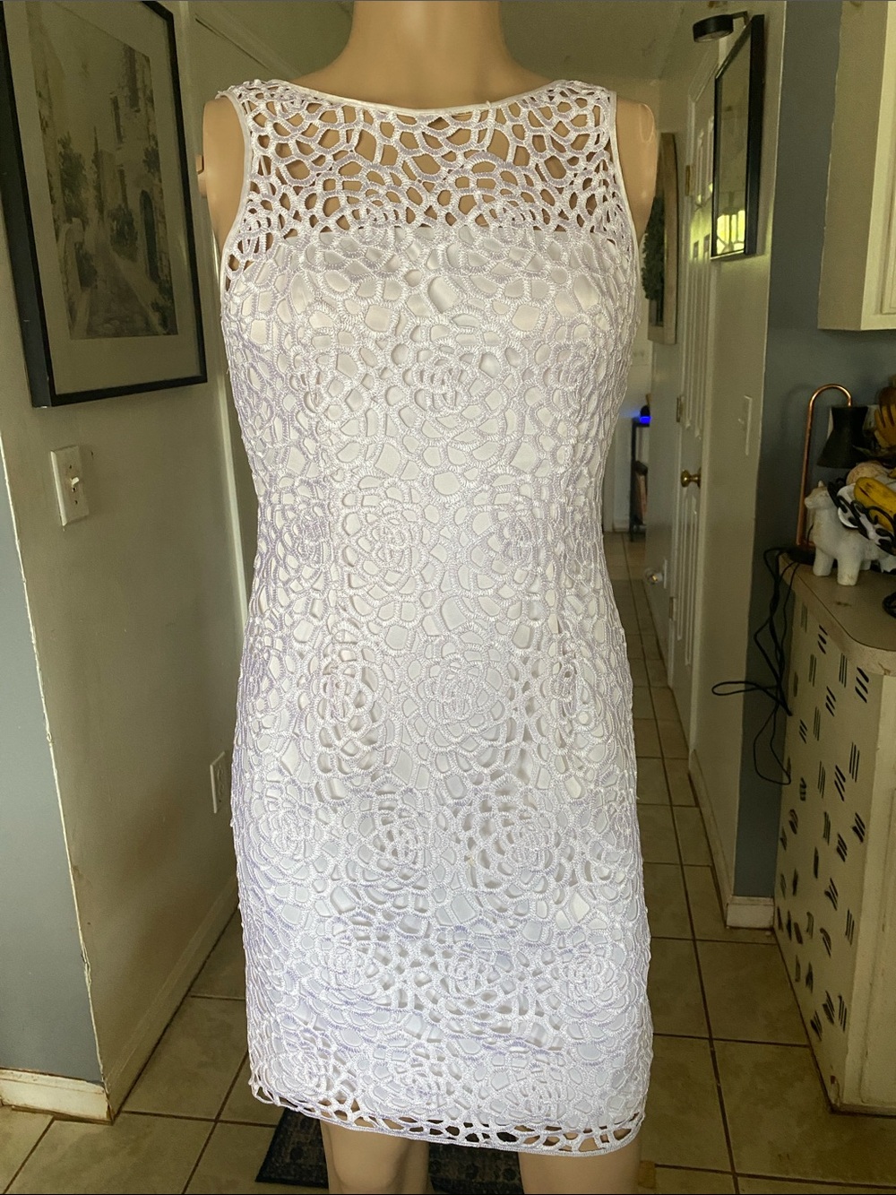 Adrianna Papell White Crochet Midi Sheath Dress - Picture 2 of 7